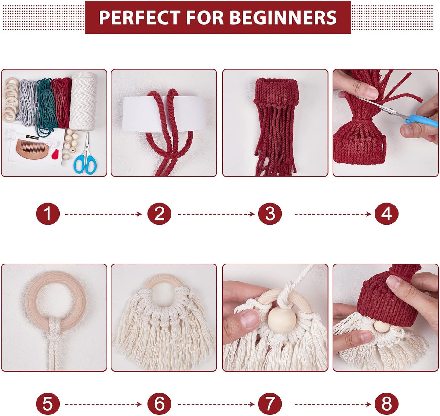 6 Set DIY Macrame Christmas Gnomes Santa Claus Kit