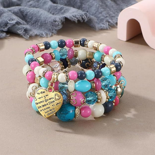Handmade Bohemian Beaded Stretch Bracelet Set, Boho Crystal Jewelry