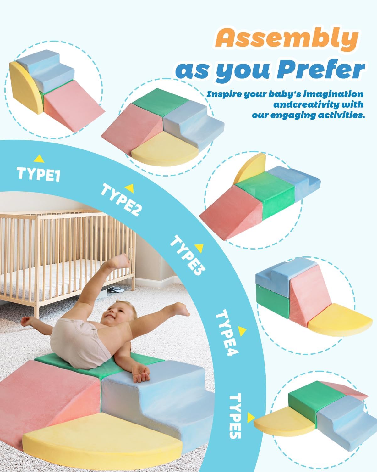 4-Piece Soft Indoor Play Gym for Kids, Toddler Playtime Corner Climber