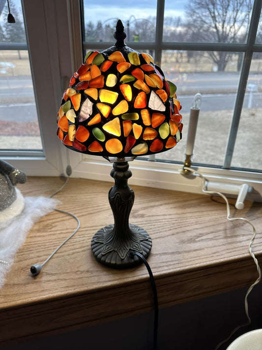 Small Tiffany lamp Agate Amber Stained Glass Table Lamp