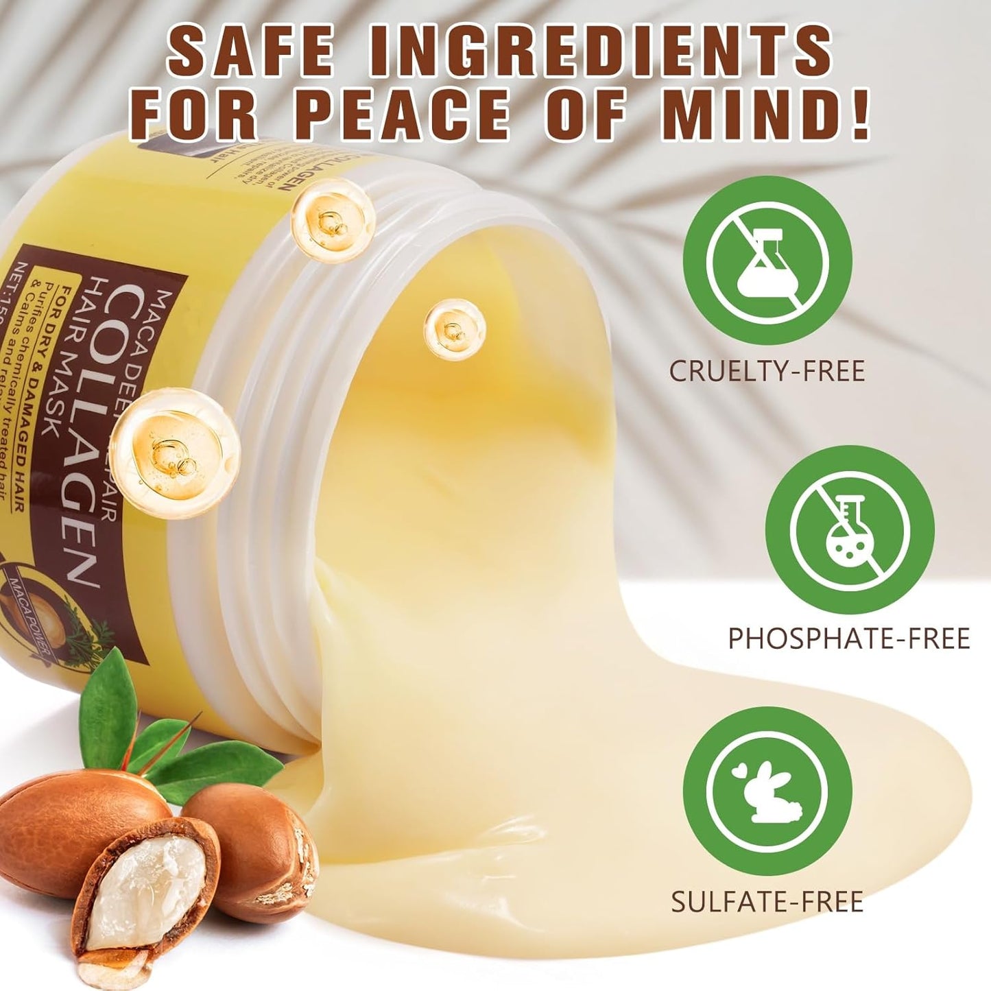 Collagen Hair Mask, Collagen Hair Treatment w/Maca Essence, Hydrating and Moisturizes -  BigGreenBear.com Beauty Products 6.99 USD Big Green Bear