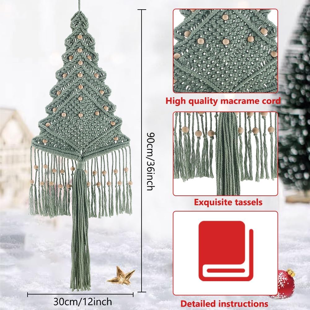 DIY Macrame Wall Hanging Green Christmas Tree Kit with Tassels