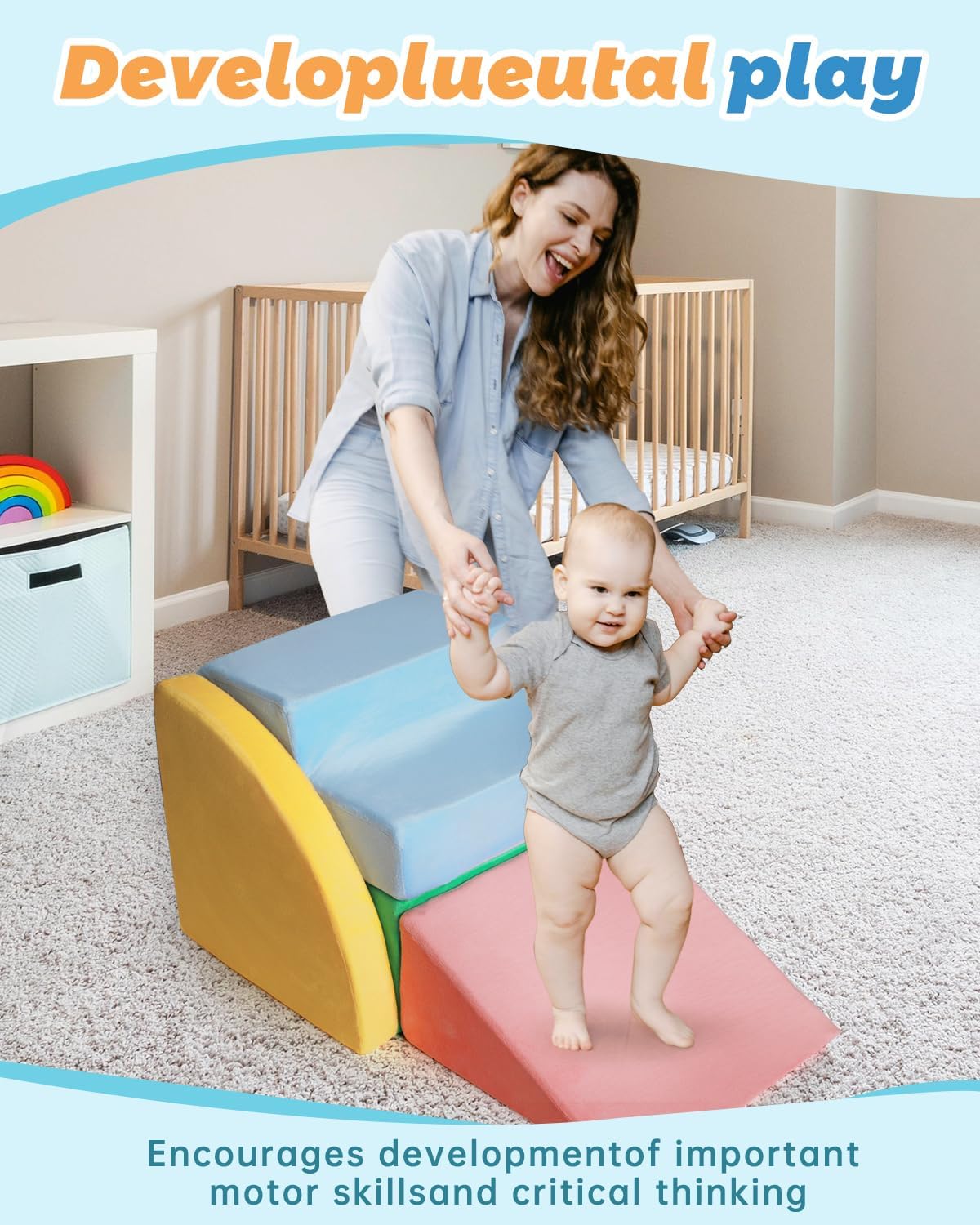 4-Piece Soft Indoor Play Gym for Kids, Toddler Playtime Corner Climber