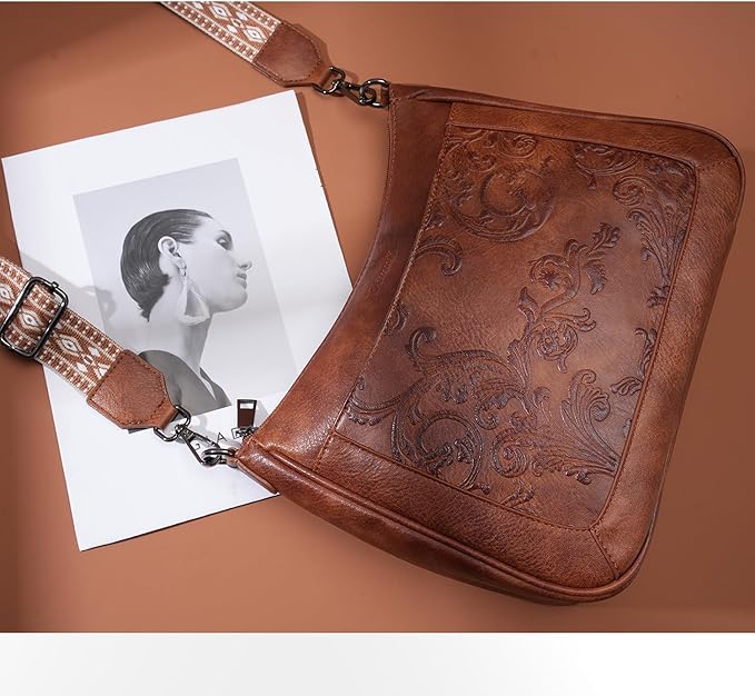 Crossbody Bags for Women, Vegan Leather Embossed Flower -  BigGreenBear.com HANDBAGS 34.00 USD Big Green Bear