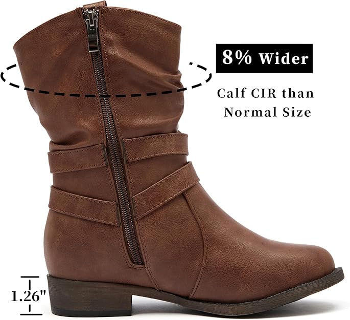 Women's Mid-Calf Cowboy Cowgirl Boots with Low Chunky Heel, Side Zipper -  BigGreenBear.com boots 59.99 USD Big Green Bear