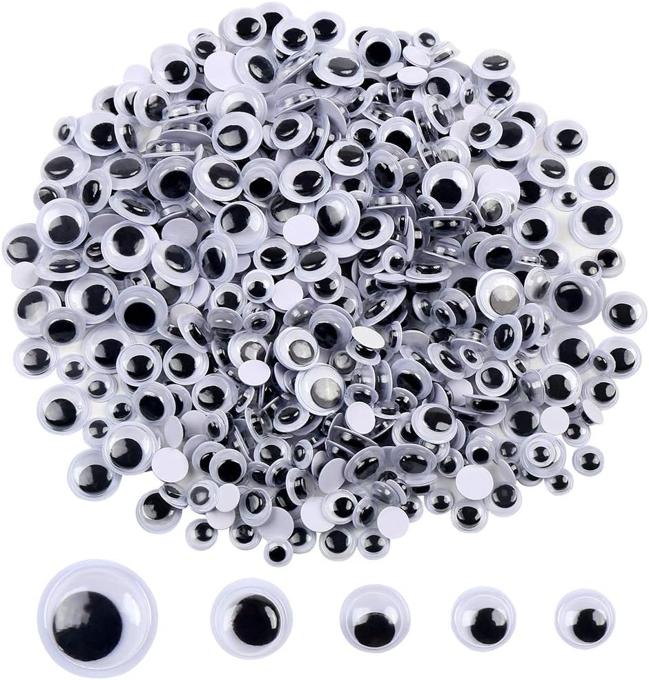500 Pieces 6mm -12mm Black Wiggle Googly Eyes with Self-Adhesive
