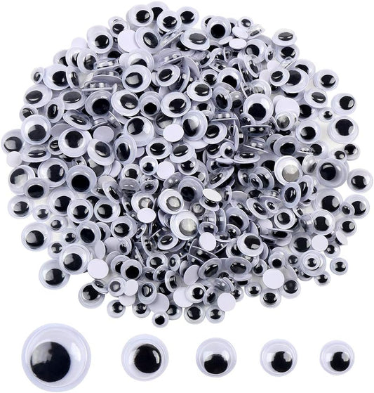 500 Pieces 6mm -12mm Black Wiggle Googly Eyes with Self-Adhesive