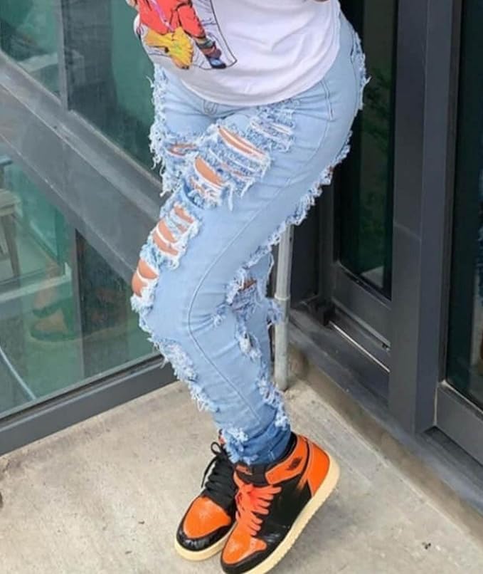 Women’s High Waist Skinny Stretch Ripped Jeans -  BigGreenBear.com clothing 24.50 USD Big Green Bear