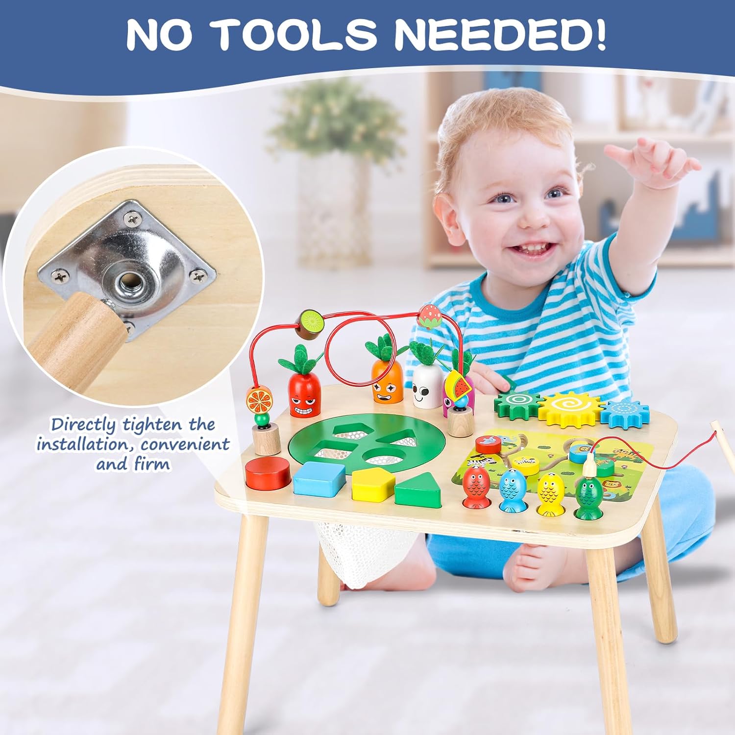 Activity Table for 1+ Year Old Girls Boys, 7-in-1 Wooden Montessori Toys -  BigGreenBear.com BABY TOYS 39.99 USD Big Green Bear