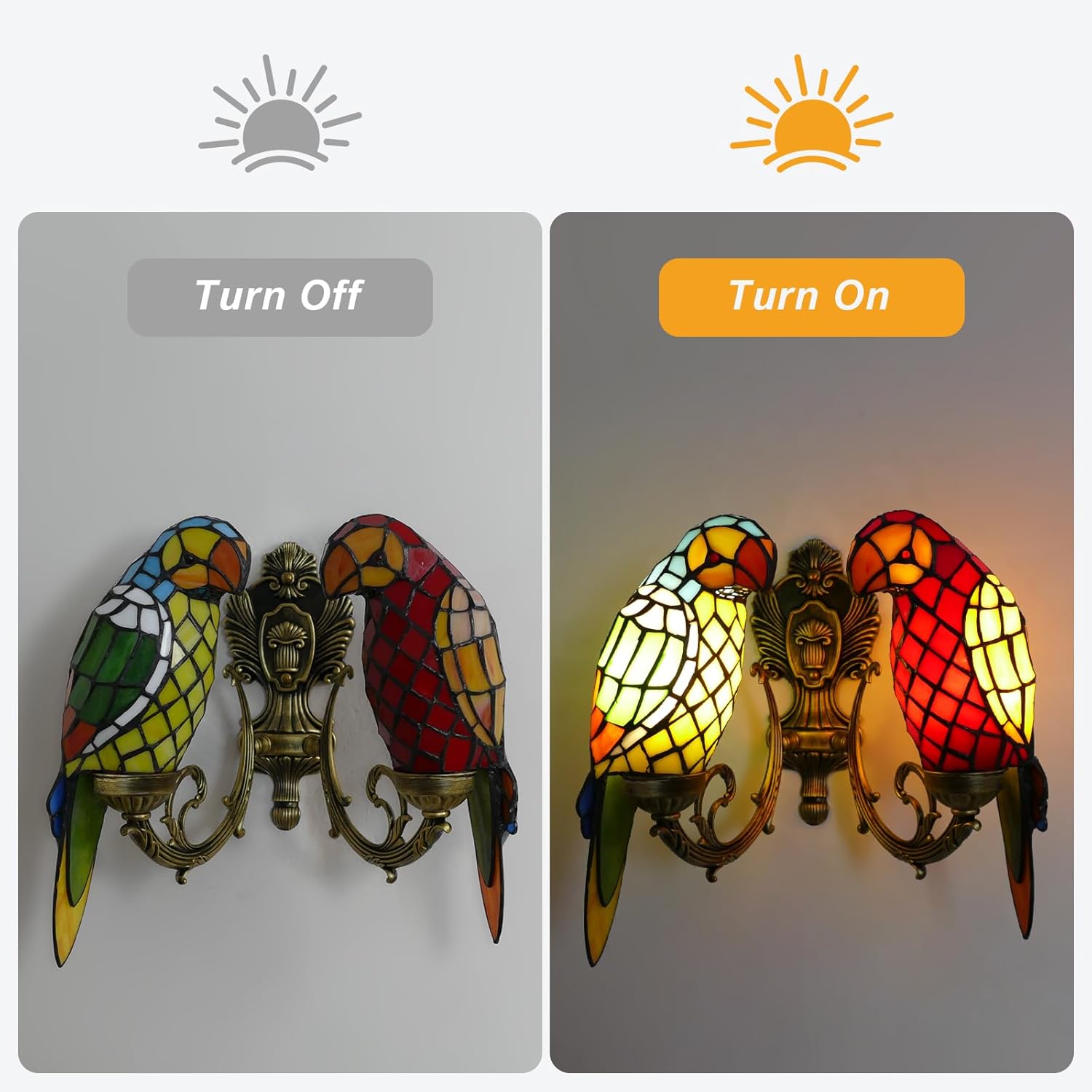 Tiffany Style Parrot Wall Sconce 2 Lights Handmade Stained Glass Wall Light -  BigGreenBear.com table lamp 139.99 USD Big Green Bear