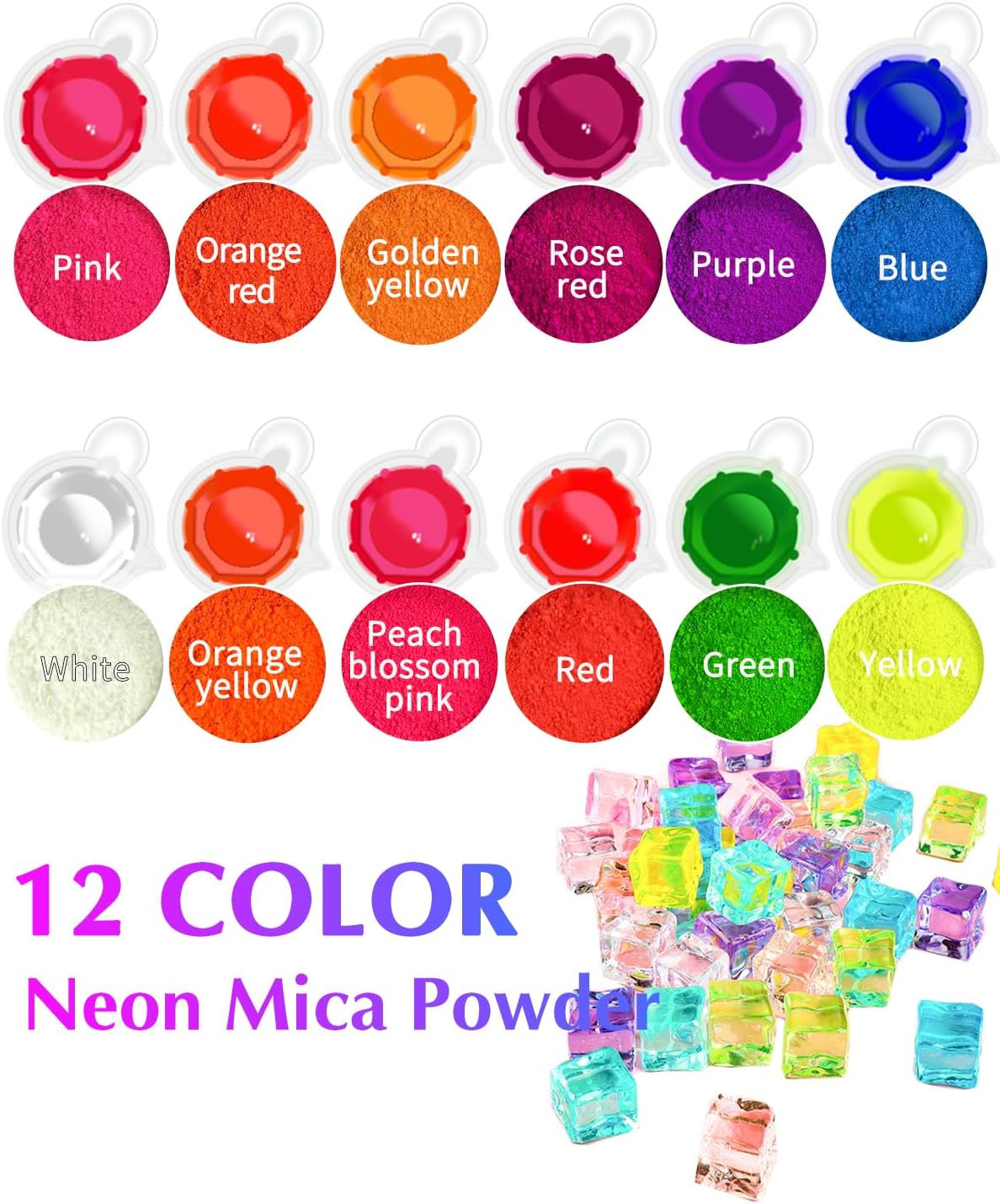 Neon Mica Powder -12 Colors Vibrant Fluorescent Epoxy Resin Pigment Powder