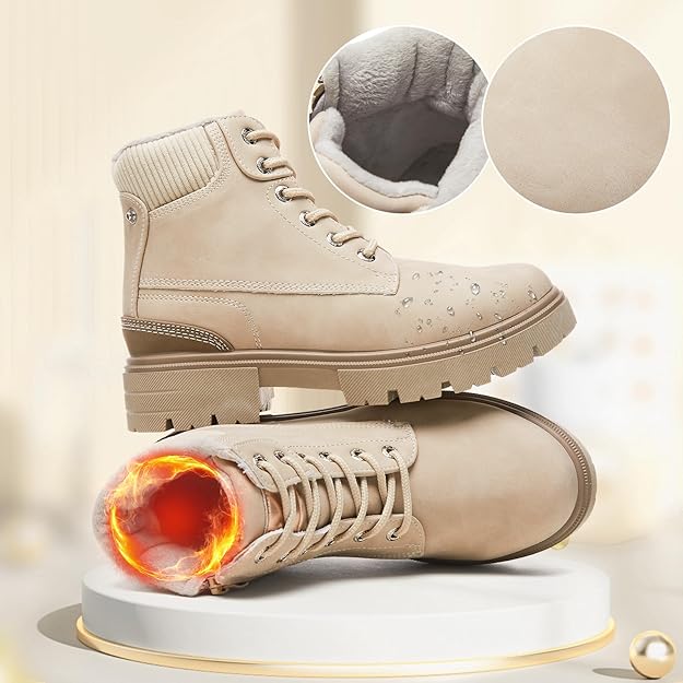 Womens Snow Boots Waterproof Fur Winter Boots Khaki -  BigGreenBear.com boots 49.99 USD Big Green Bear