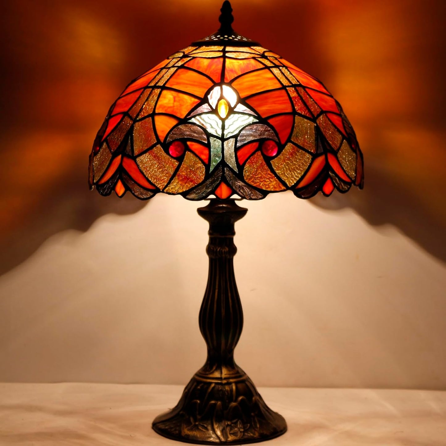 Tiffany Style Lamp Red Liaison Handcrafted Stained Glass Table Lamp