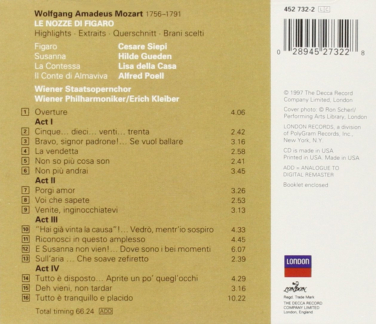 Mozart: Le nozze di Figaro Highlights Kleiber (CD)