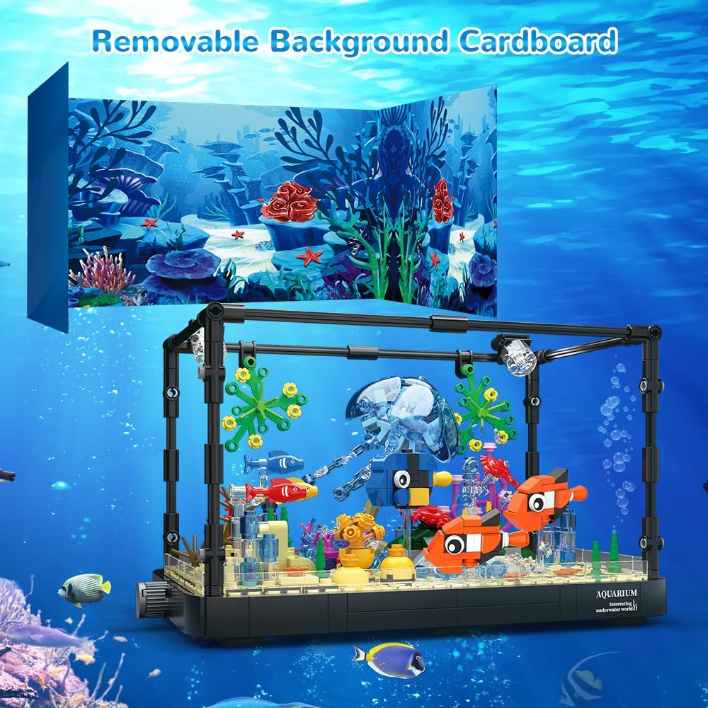 Fish Tank Building Set with LED Light - Movable Aquarium Building Toys for Adults Kids | 725PCS -  BigGreenBear.com Building Toys 59.99 USD Big Green Bear