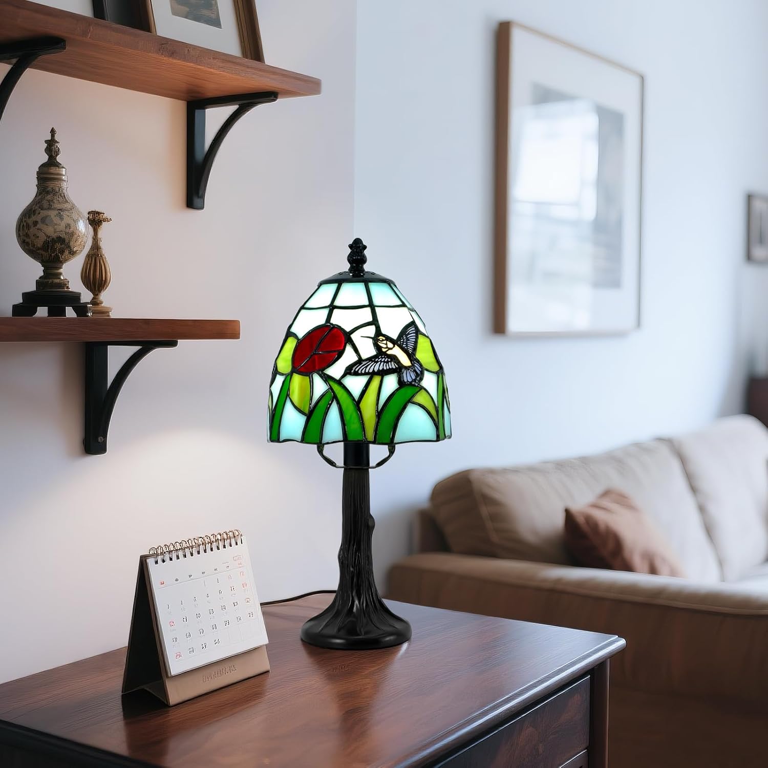 Handcrafted Stained Glass Table Lamp with Hummingbird & Flower, Vintage Tiffany -  BigGreenBear.com table lamp 79.99