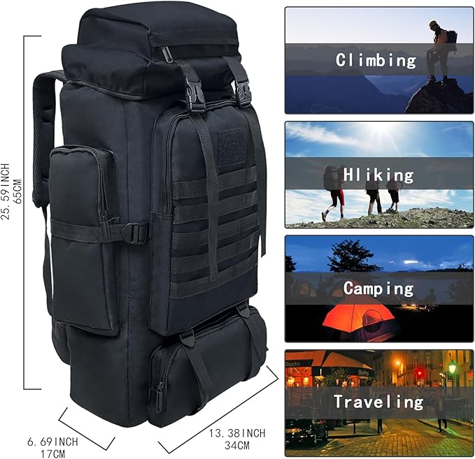  Large 80L trekking rucksack fully packed with camping gear, sleeping bag, and outdoor essentials.