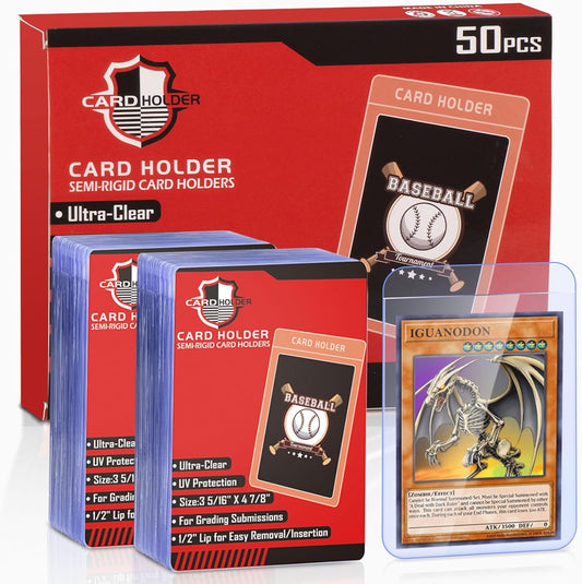 50Pc Semi Rigid Card Holder for Trading Cards, Penny Card Sleeves with 1/2" Lip Baseball Card -  BigGreenBear.com Baseball cards 12.99 USD Big Green Bear