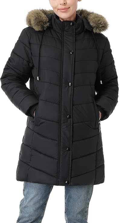 Women's Long Winter Puffer Coat Black -  BigGreenBear.com clothing 69.99 USD Big Green Bear