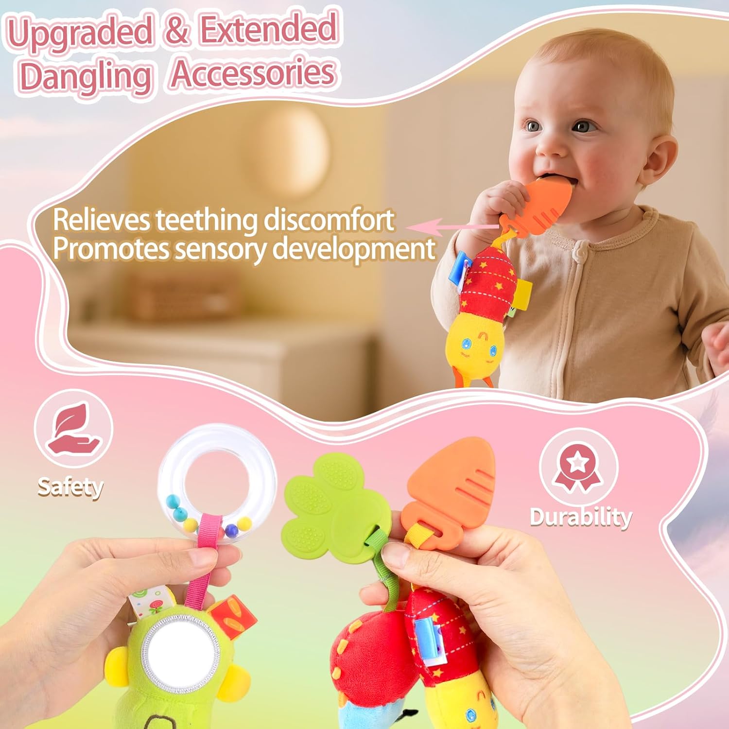 NEW!  Colorful Caterpillar with Detachable Rattles Car Seat Toys for Babies 0-6 -  BigGreenBear.com Toys 19.99 USD Big Green Bear