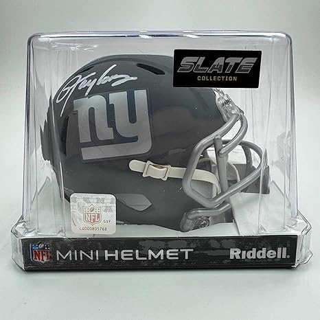 Autographed/Signed Lawrence Taylor New York Giants Silver Mini Football Helmet Beckett BAS COA