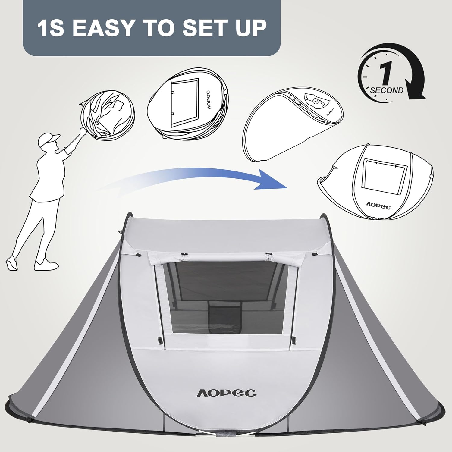 1-Second Automatic Setup 2-Person Pop Up Tent in Stealth Grey