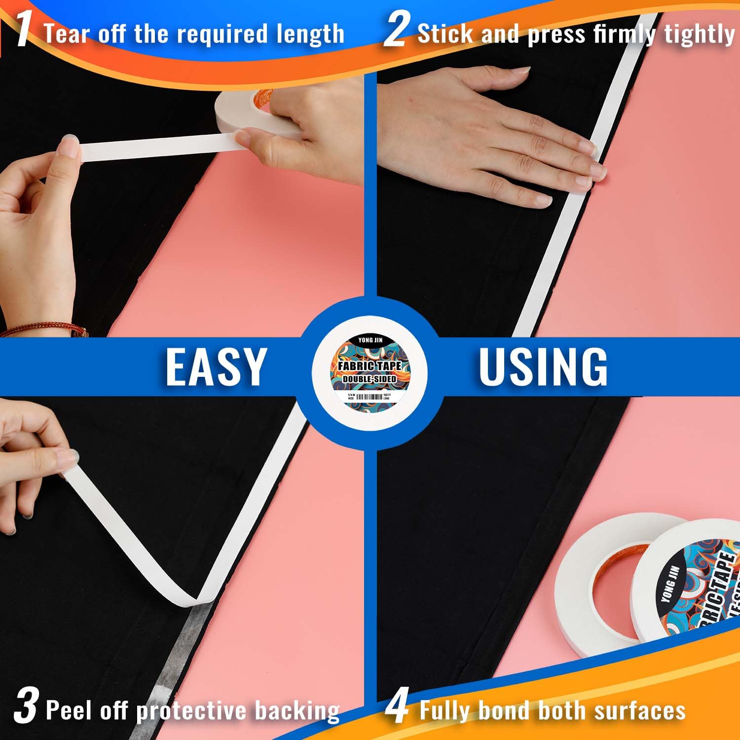 Double-Sided Fabric Tape (2 Rolls) - No Sewing or Ironing Required