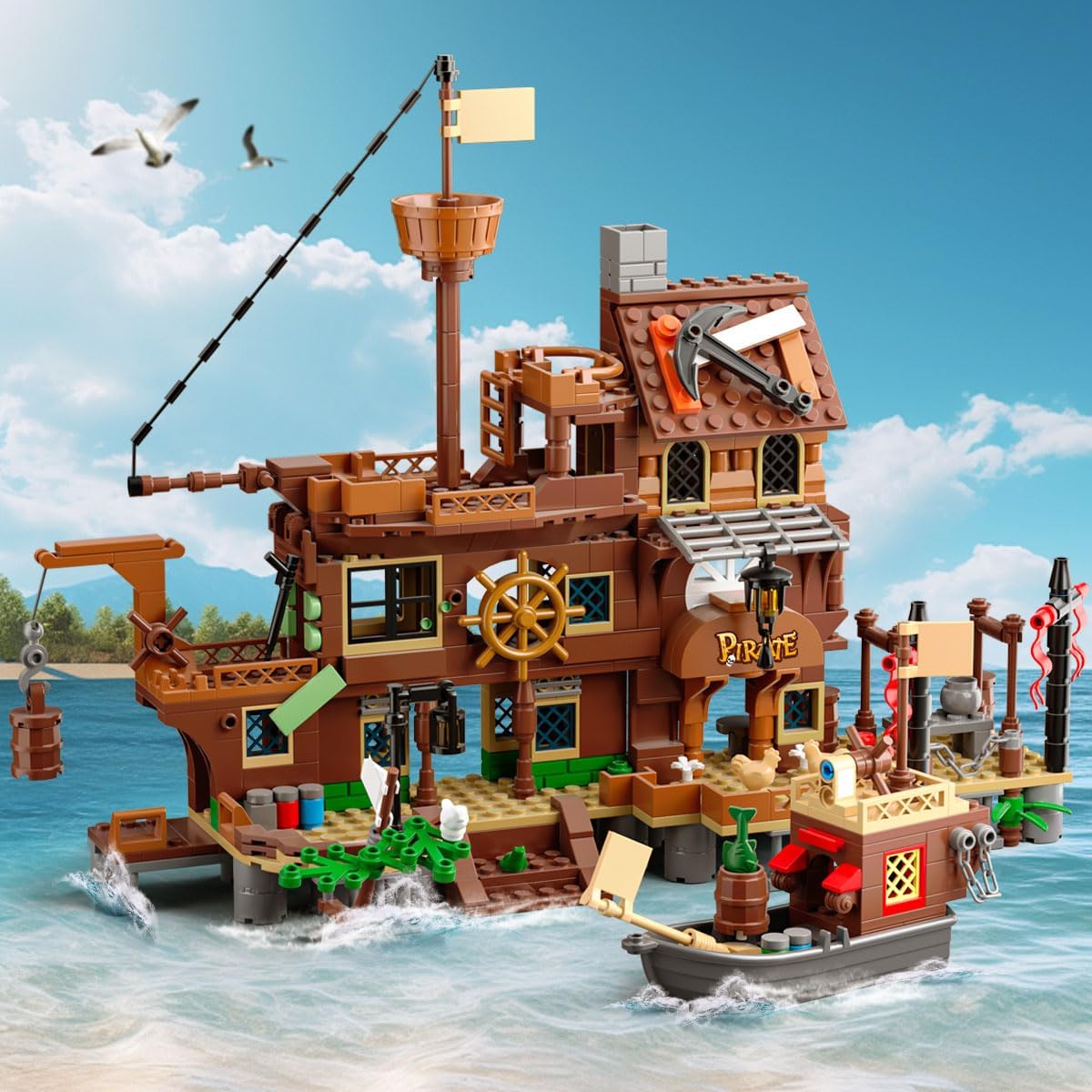 Pirate Ship Building Toys, Pirate Dock Themed City Building Block Set (560pcs) -  BigGreenBear.com Building Toys 29.99 USD Big Green Bear