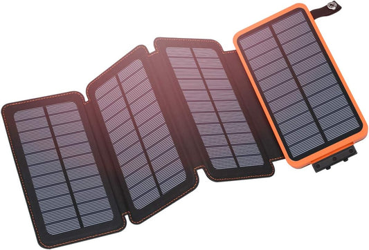 Solar Charger 25000mAh, Outdoor USB C Portable Power Bank with 4 Solar