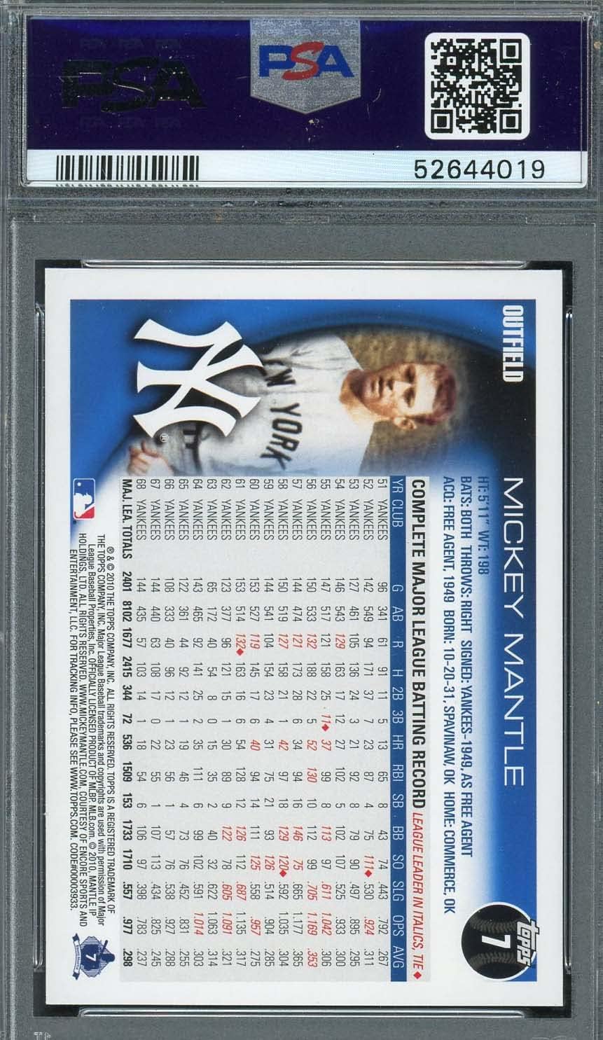 Mickey Mantle 2010 Topps Baseball Card #7 Graded PSA 10 -  BigGreenBear.com Baseball cards 149.99