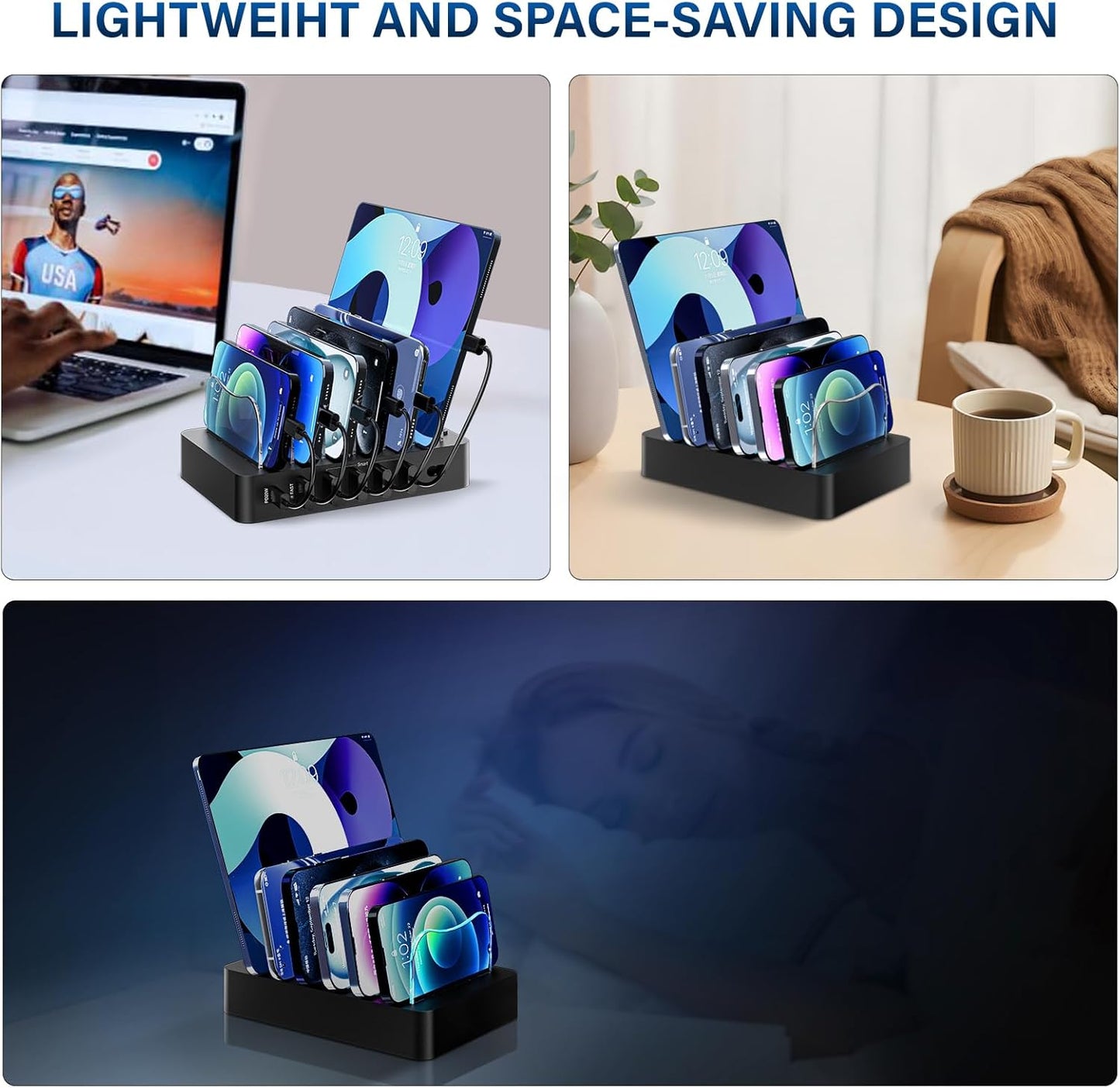 Charging Station for Multiple Devices: 68W 6 Port 20W Fast Phone Charger Dock with 6 Cables