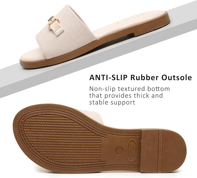 Flat Sandals for Women Slide Sandals: Beige -  BigGreenBear.com clothing 19.99 USD Big Green Bear