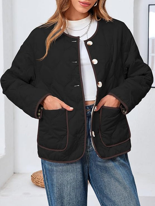 Womens Reversible Button Down Puffer Padded Coat & Plaid Quilted Jacket -  BigGreenBear.com clothing 46.00 USD Big Green Bear