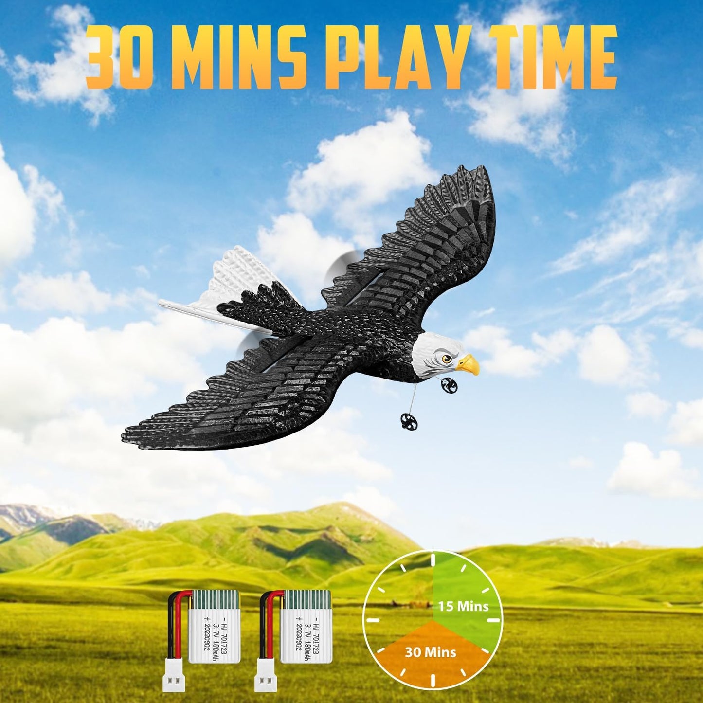HAWK'S WORK RC Eagle, 2 CH RC Plane Ready to Fly, 2.4GHz Remote Control Airplane