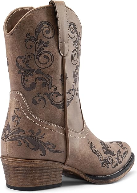 Women's Cowboy Cowgirl Western Ankle Boots Low Chunky Heels -  BigGreenBear.com clothing 0.00
