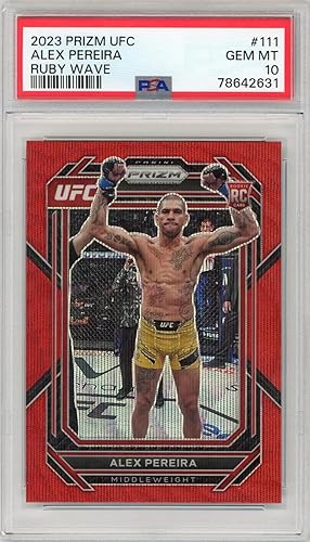 2023 Panini Prizm UFC Ruby Wave #111 Alex Pereira RC Rookie PSA 10