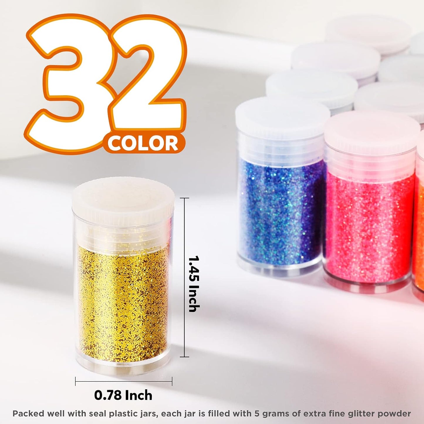 Glitter, Fine Glitter for Resin, Set of 32 Colors, for Nail Body Tumbler Arts