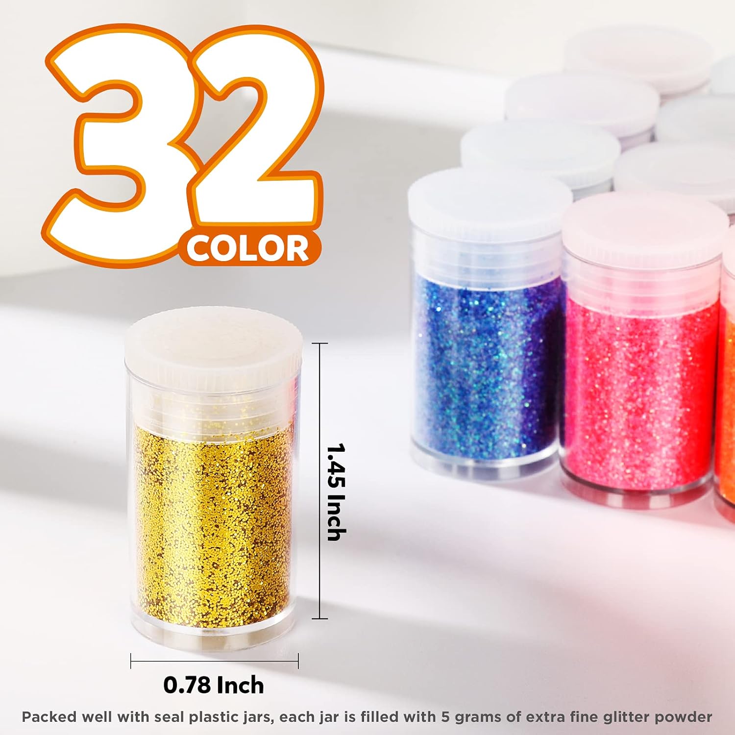 Glitter, Fine Glitter for Resin, Set of 32 Colors, for Nail Body Tumbler Arts