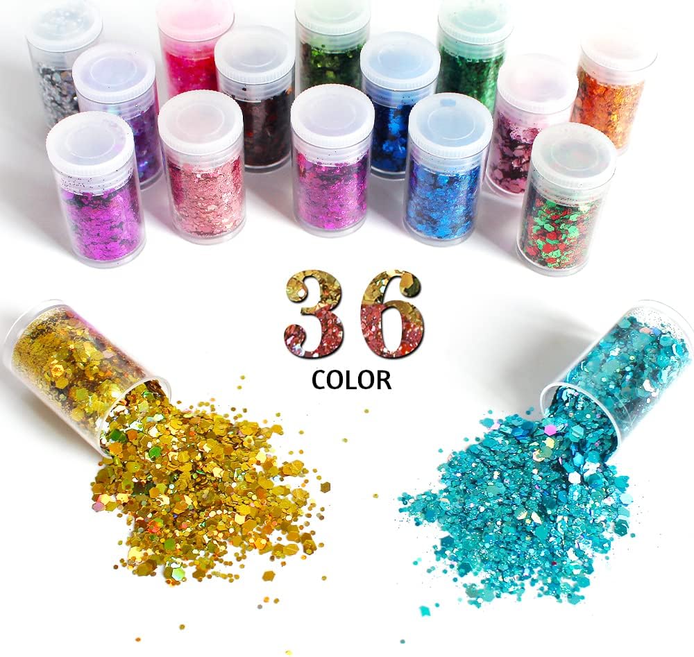 Holographic Chunky Glitter, Set of 36 Colors Craft Glitter