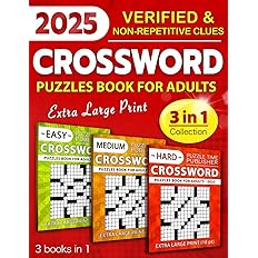 3 in 1 Collection Crossword Puzzles Book For Adults (Eye-Friendly Extra Large Print)