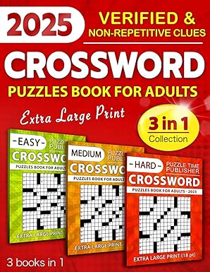 3 in 1 Collection Crossword Puzzles Book For Adults (Eye-Friendly Extra Large Print)