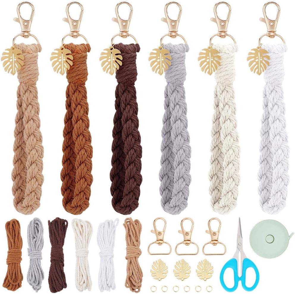 6 Set Macrame Keychain Lanyard Kit DIY Macrame Palm Leaf Keychain Kit