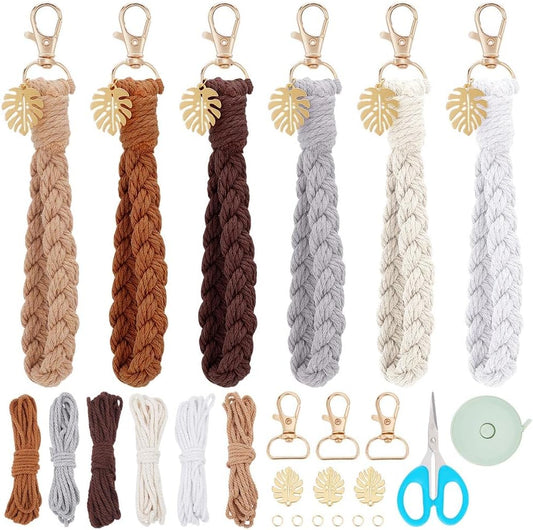 6 Set Macrame Keychain Lanyard Kit DIY Macrame Palm Leaf Keychain Kit