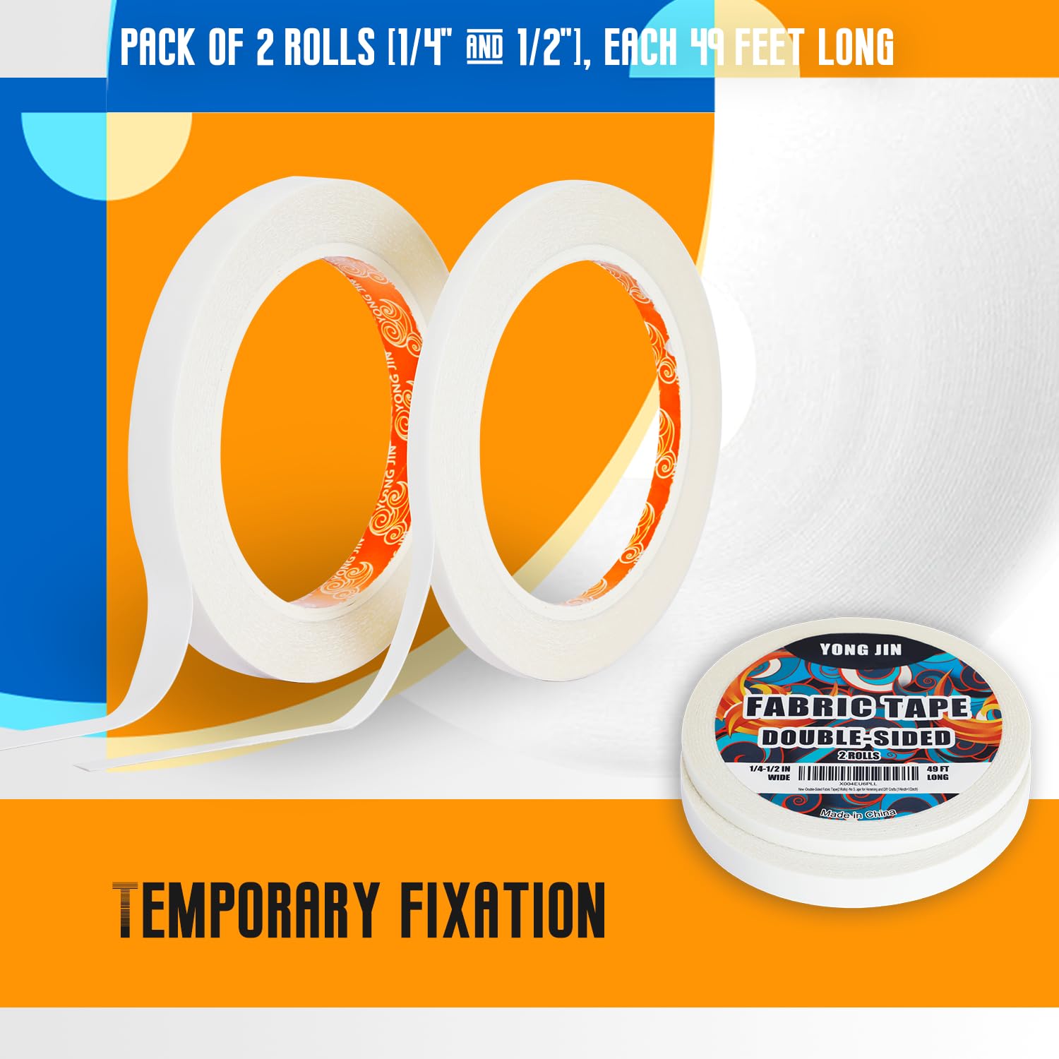 Double-Sided Fabric Tape (2 Rolls) - No Sewing or Ironing Required