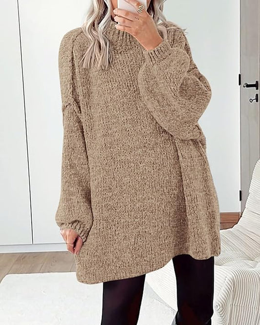 Women Long Sleeve Mock Neck Cable Knit Oversized Sweater -  BigGreenBear.com clothing 39.99 USD Big Green Bear