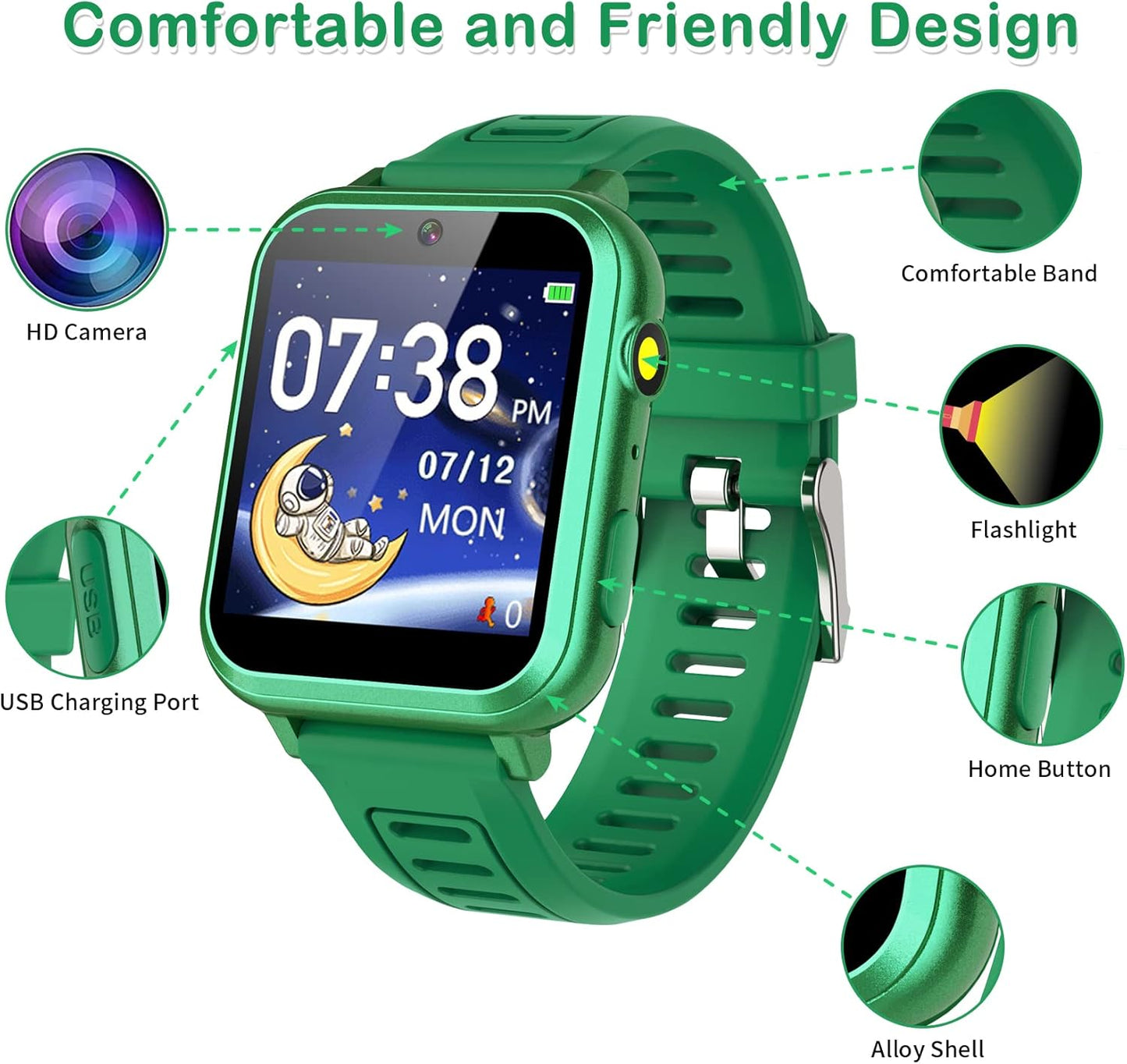 Kids Smart Watches Girls with 24 Games Camera Video Recorder Music Player Alarm Calculator Stopwatch Flashlight Pedometer