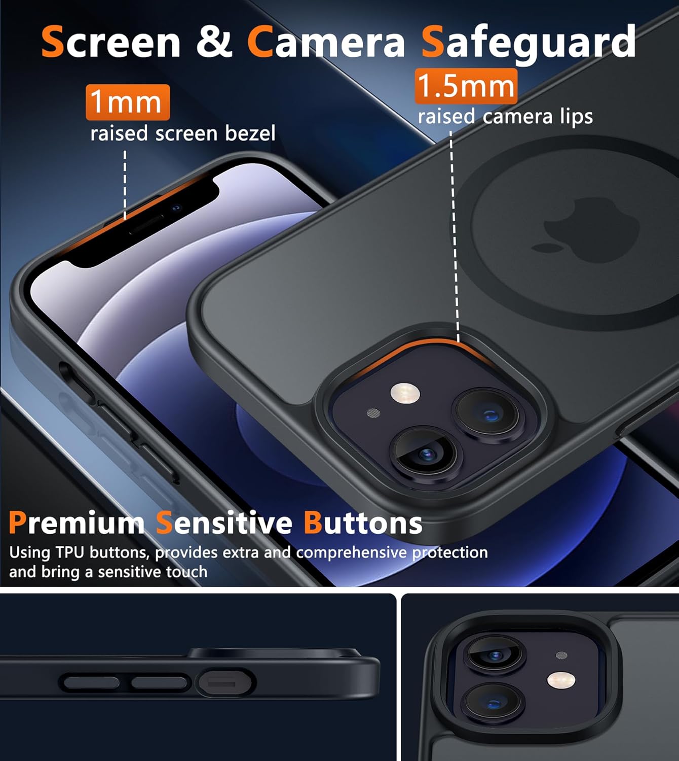for iPhone 12 Pro Magnetic Matte Textured Military Grade Drop Protection Translucent Cell Cover