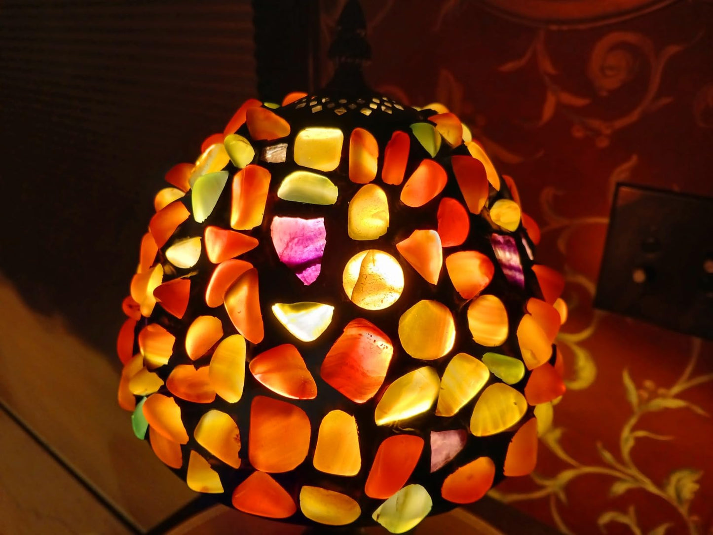 Small Tiffany lamp Agate Amber Stained Glass Table Lamp