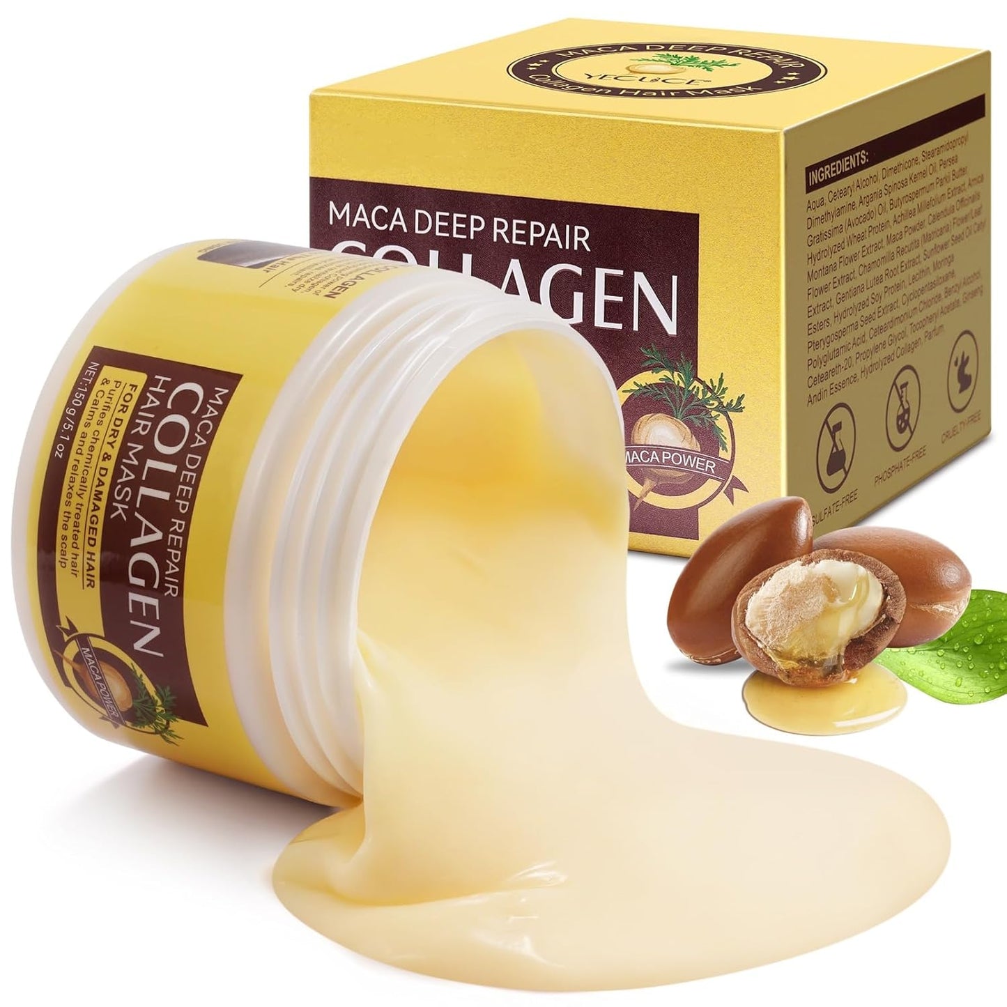Collagen Hair Mask, Collagen Hair Treatment w/Maca Essence, Hydrating and Moisturizes -  BigGreenBear.com Beauty Products 6.99 USD Big Green Bear