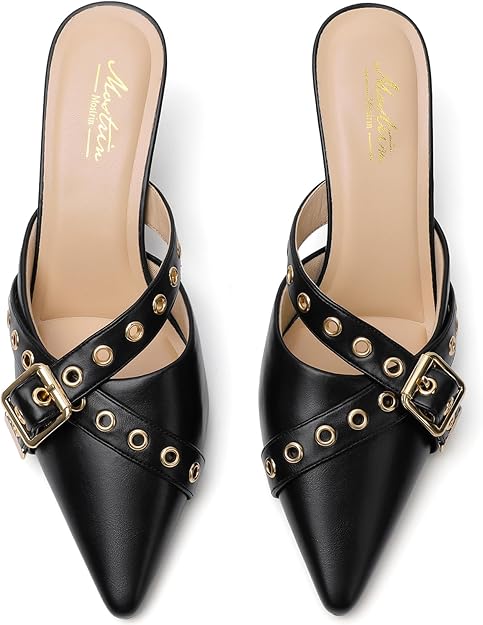 Kitten Mules Heels for Women Pointed Closed Toe Pumps -  BigGreenBear.com clothing 65.00 USD Big Green Bear